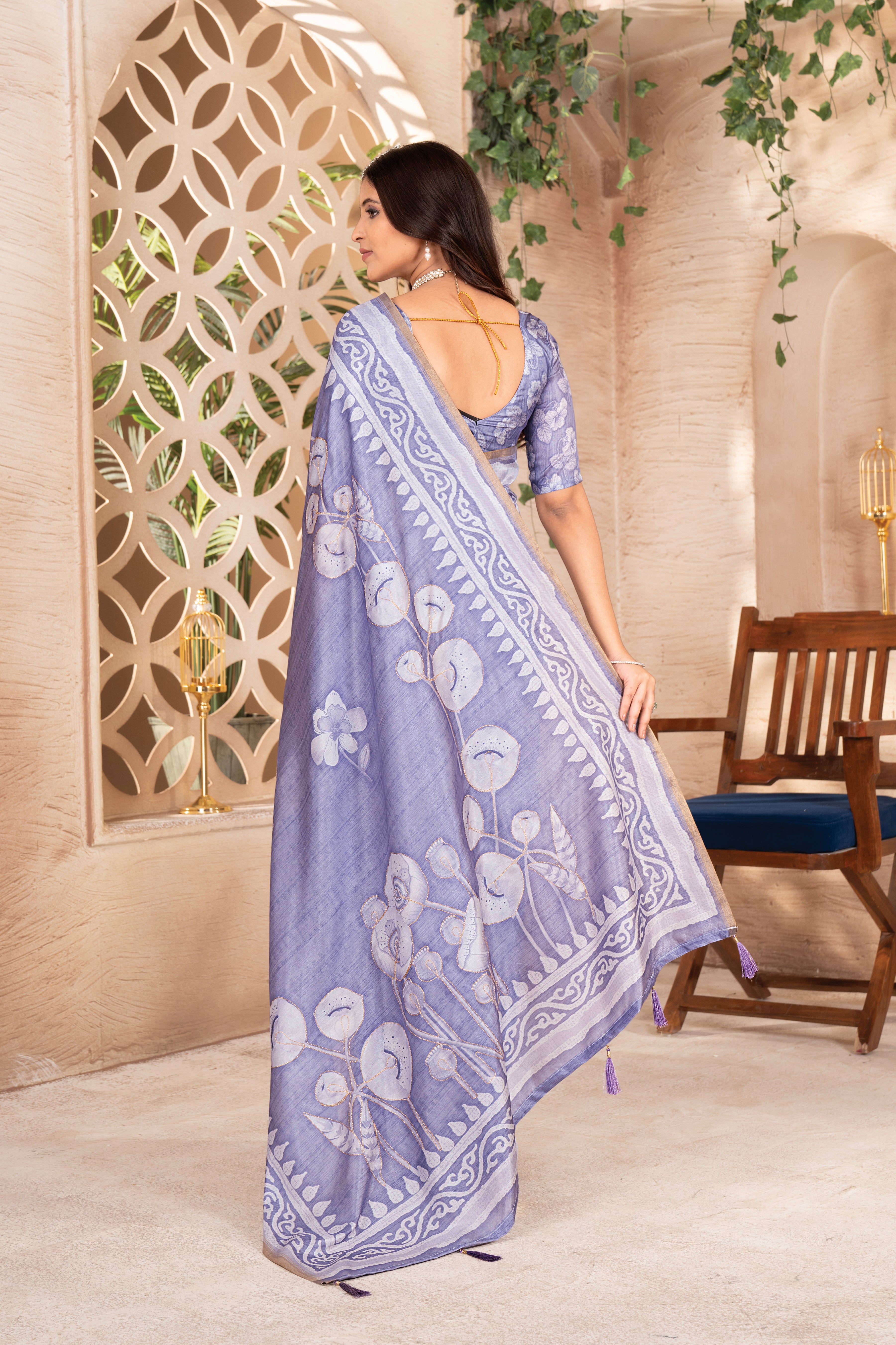 Violet Tussar Floral Saree